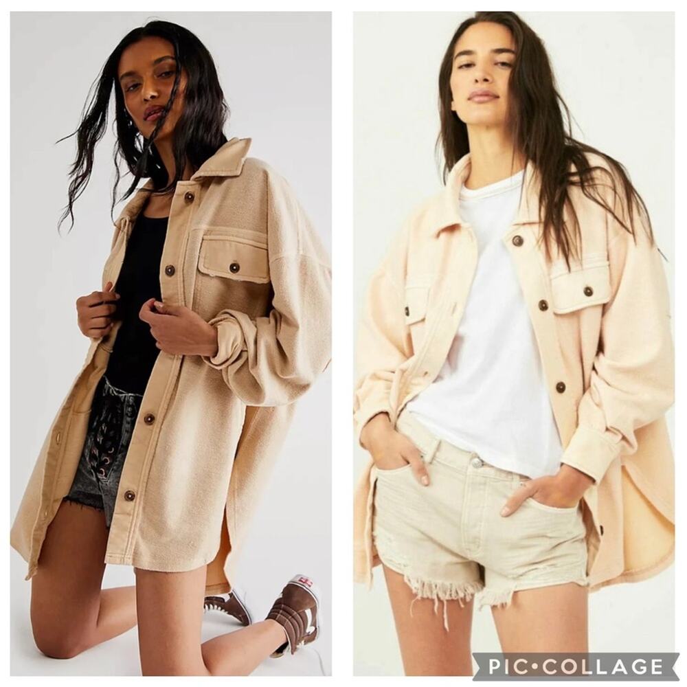 NWT Free People Ruby Button Front Flannel Shacket - Sweetheart Sunrise Cream - L